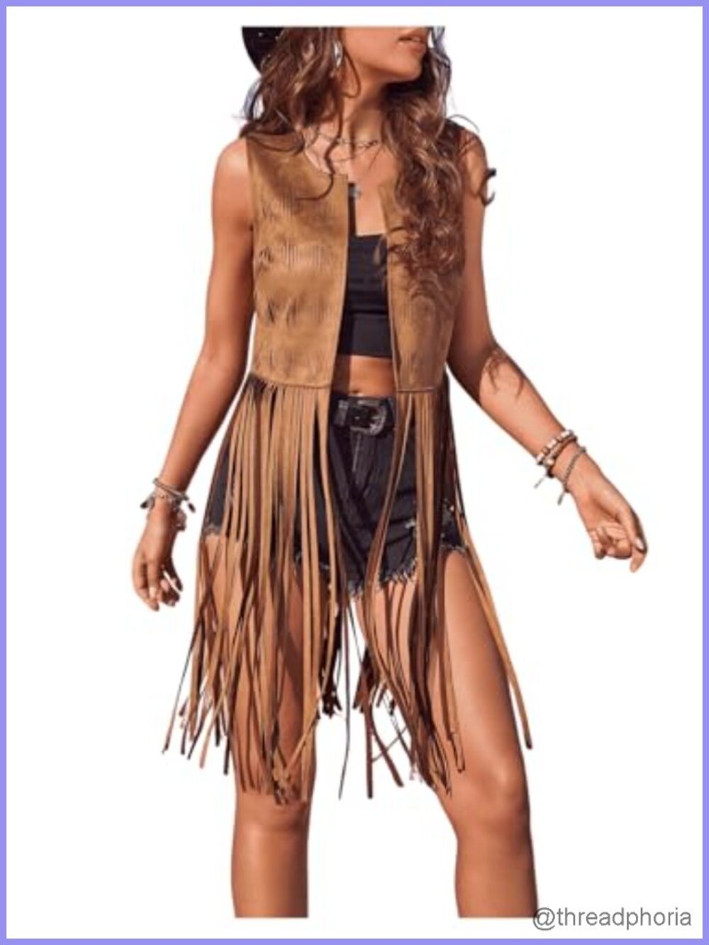 Faux Suede Tassel Sleeveless Vest Crop 70s Western Cowgirl Hippie Fringe